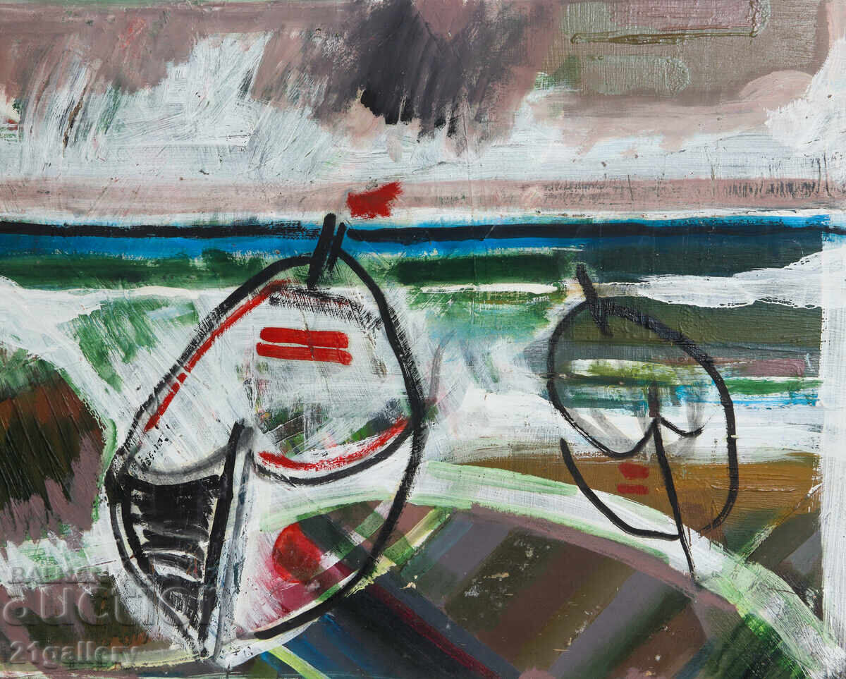 Panayot Apostolov Oil Paintings Fishing Boats Landscape - 5