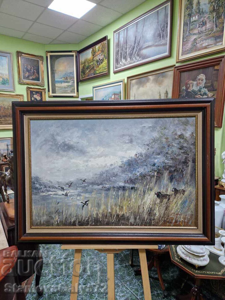 Tablou antic unic, de autor, realizat cu măiestrie, ulei pe pânză