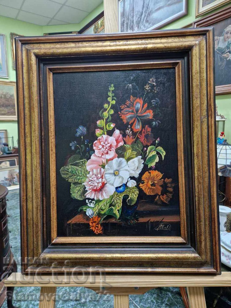 Beautiful antique original oil on canvas still life painting with price € 111.00 | 217.10 BGN
