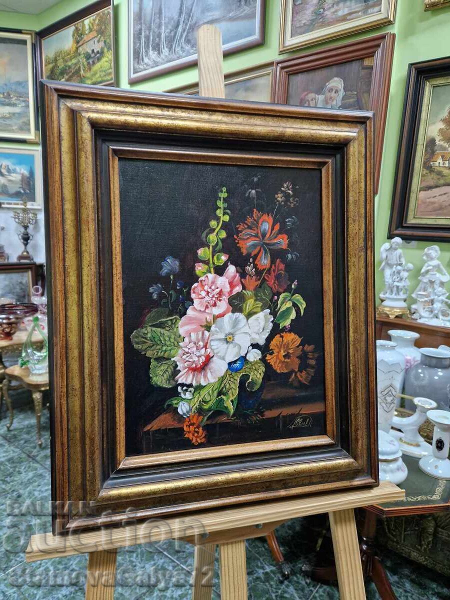 Delivery of Beautiful antique original oil on canvas still life painting