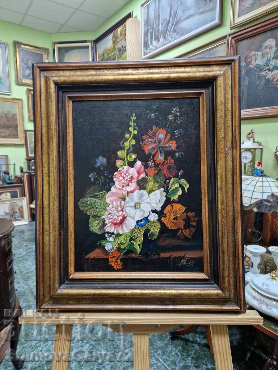 Beautiful antique original oil on canvas still life painting