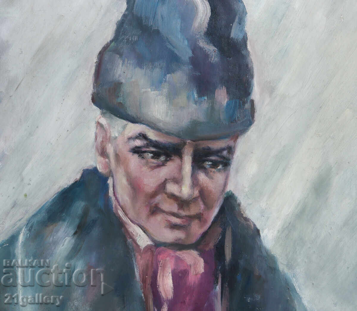 Delivery of Old oil painting portrait of a man with a hat