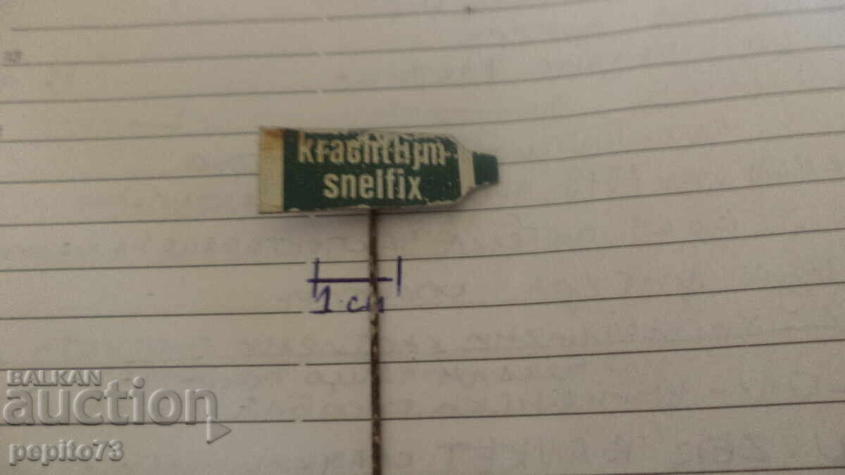 Advertising badge, Krachtlijm Snelfix, brand glue with price € 1.00 | 1.96 BGN