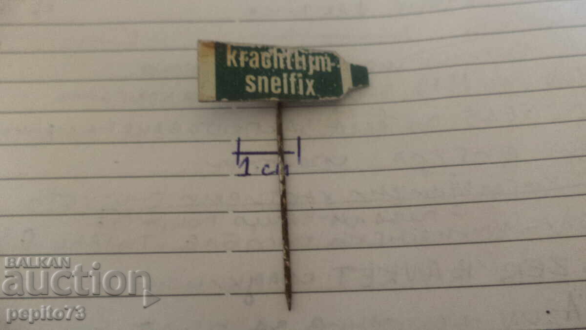 Auction  Advertising badge, Krachtlijm Snelfix, brand glue