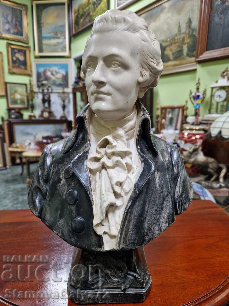 Licitație Figurină ceramică antică superbă, statuetă bust Mozart
