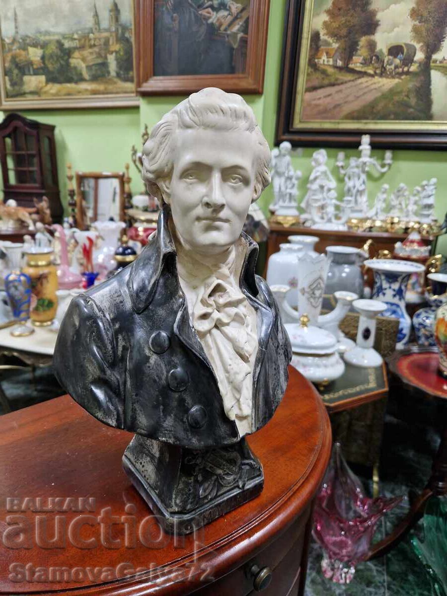 Livrarea Figurină ceramică antică superbă, statuetă bust Mozart