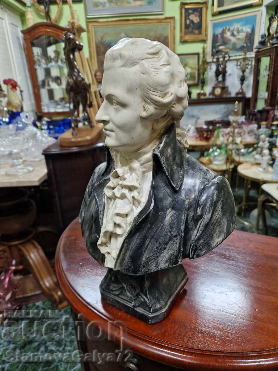 Figurină ceramică antică superbă, statuetă bust Mozart - 5