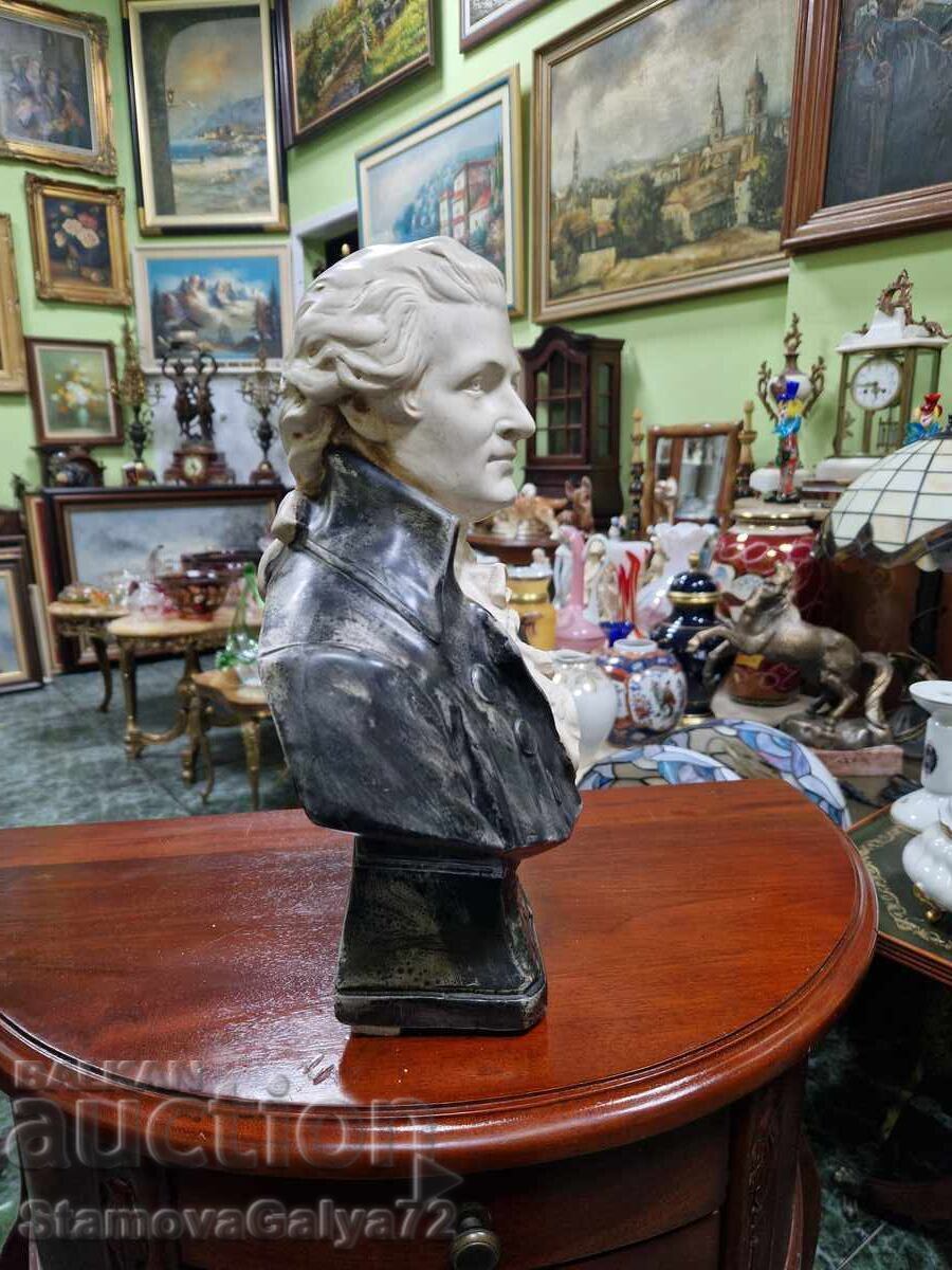 Figurină ceramică antică superbă, statuetă bust Mozart - 6