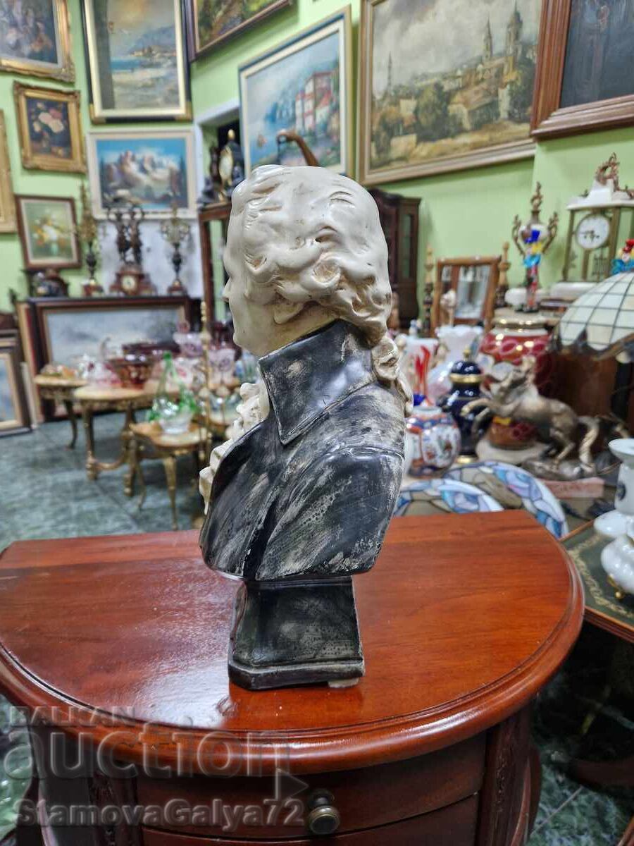 Figurină ceramică antică superbă, statuetă bust Mozart - 7