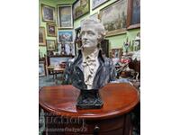 Figurină ceramică antică superbă, statuetă bust Mozart