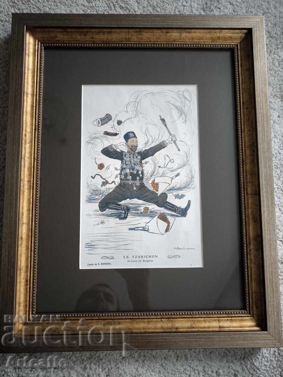 Livrarea Ferdinand I - litografie caricatură de Adrien Barrere 1924g