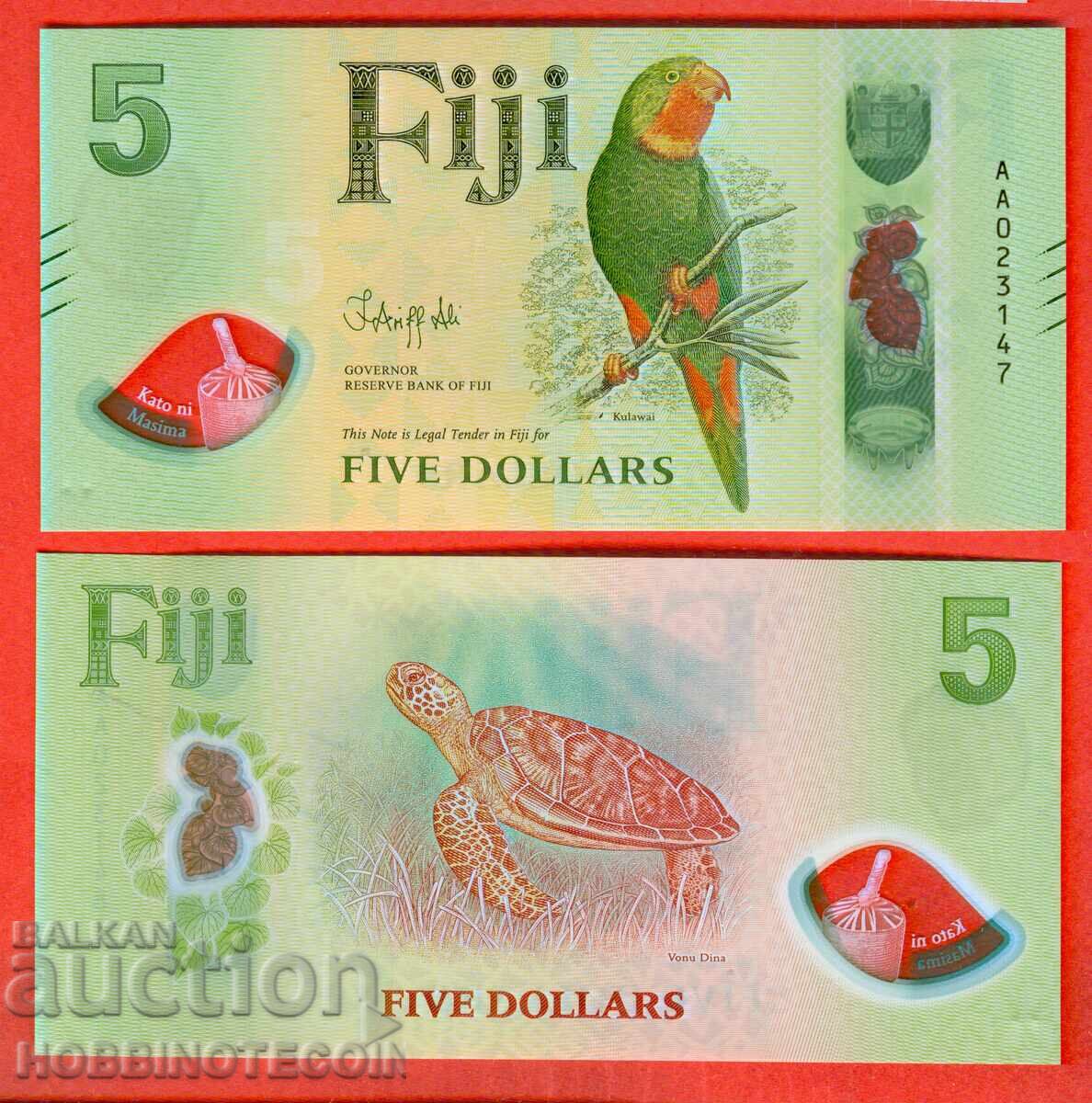 FIJI 5 $ ediție 2025 - PAPAGAL BROASCA ȚESTOASĂ - POLIMER UNC FIJI 5 $ ediție 2025 - PAPAGAL BROASCA ȚESTOASĂ - POLIMER UNC