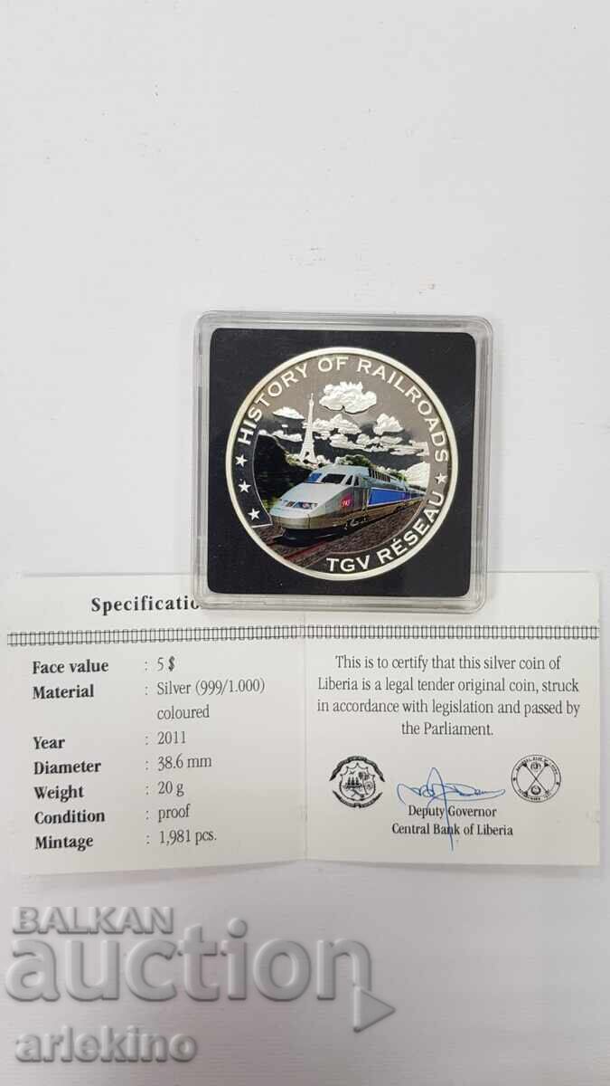 Monedă rară de argint 5 dolari 2011 "Istoria Căilor Ferate" - 7
