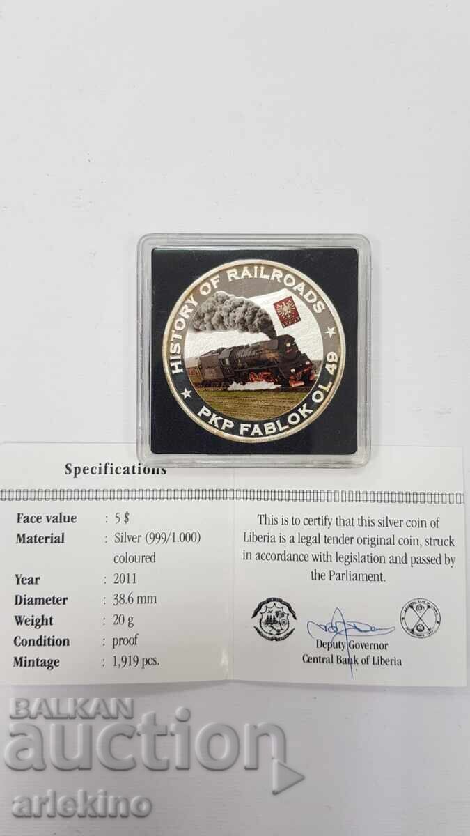 Srebŭrna moneta 5 dolara 2011 "Ιστορία των Σιδηροδρόμων" - 7