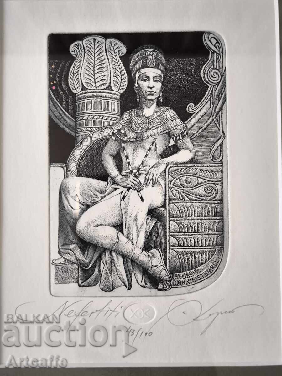 Hristo Kerin - Nefertiti, gravură semnată + ramă nouă cu preț € 27.00 | 52.81 BGN