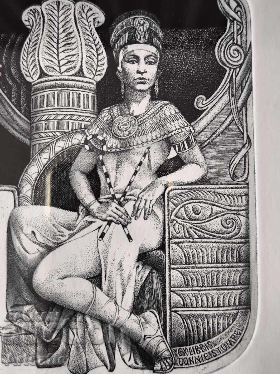 Licitație Hristo Kerin - Nefertiti, gravură semnată + ramă nouă