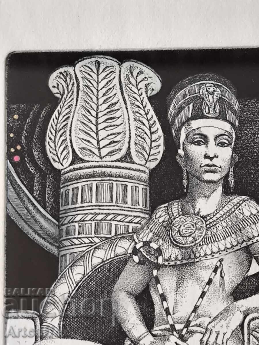 Hristo Kerin - Nefertiti, gravură semnată + ramă nouă - 5