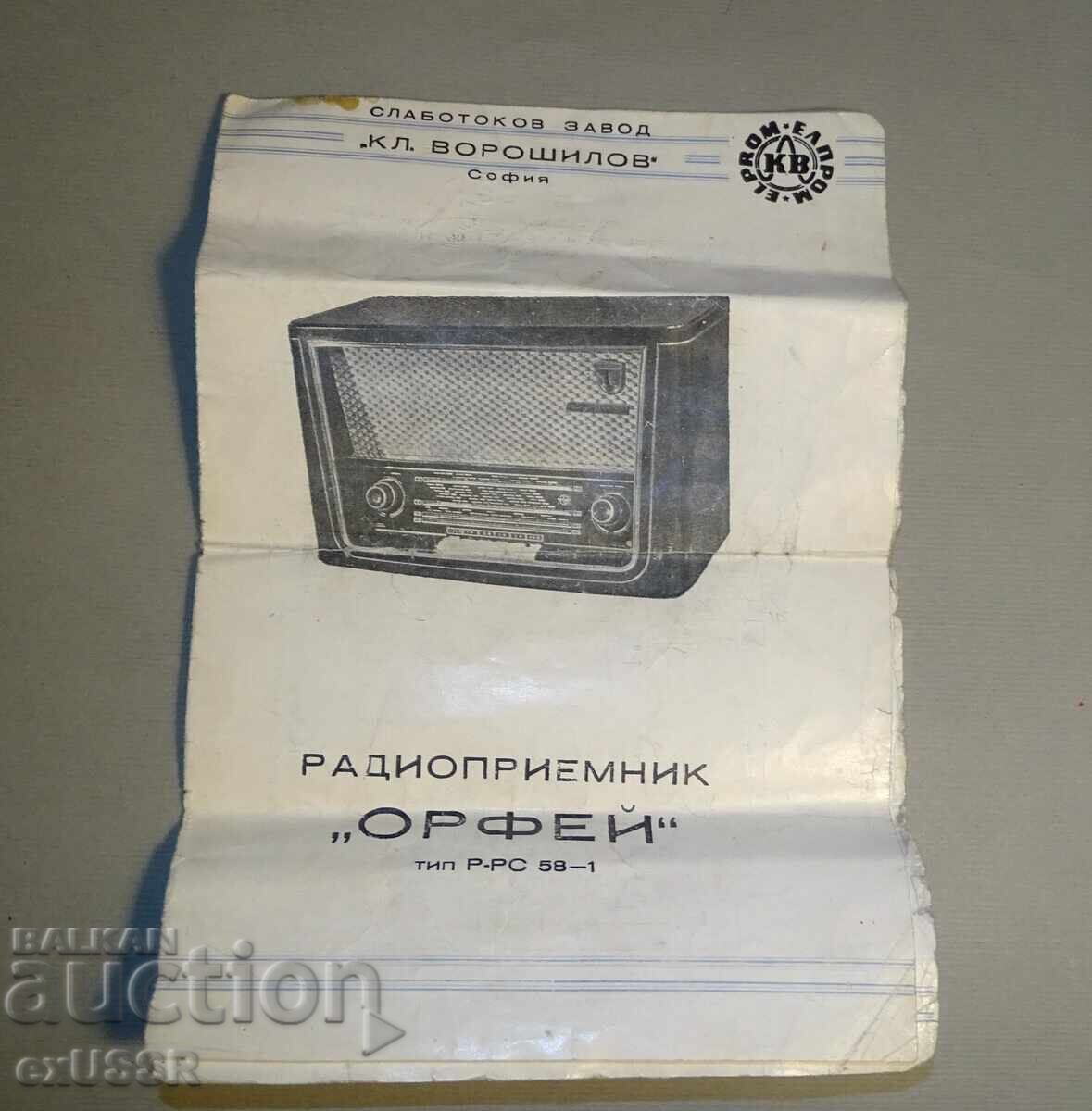 Radio Orfeu Receptor radio plianta instrucțiuni broșură