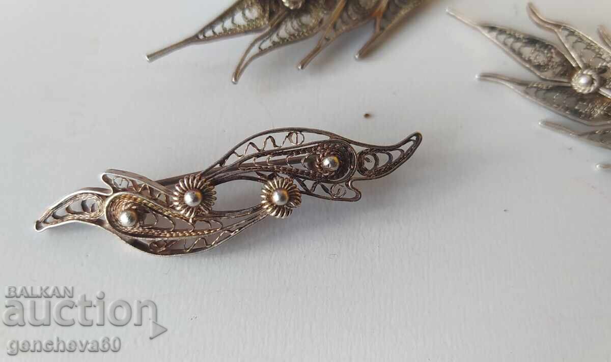 Revival brooches "Wheat ear" - silver, filigree - 5