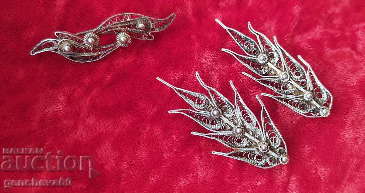 Revival brooches "Wheat ear" - silver, filigree - 6