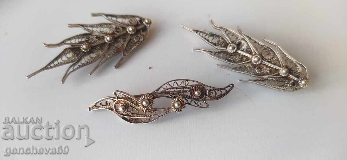 Revival brooches "Wheat ear" - silver, filigree - 7