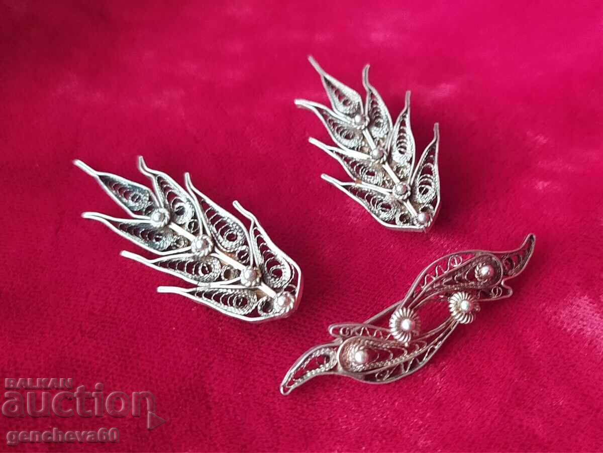 Revival brooches "Wheat ear" - silver, filigree