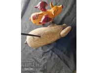 Wooden Piggy Bank and Piglet Set For Decoration