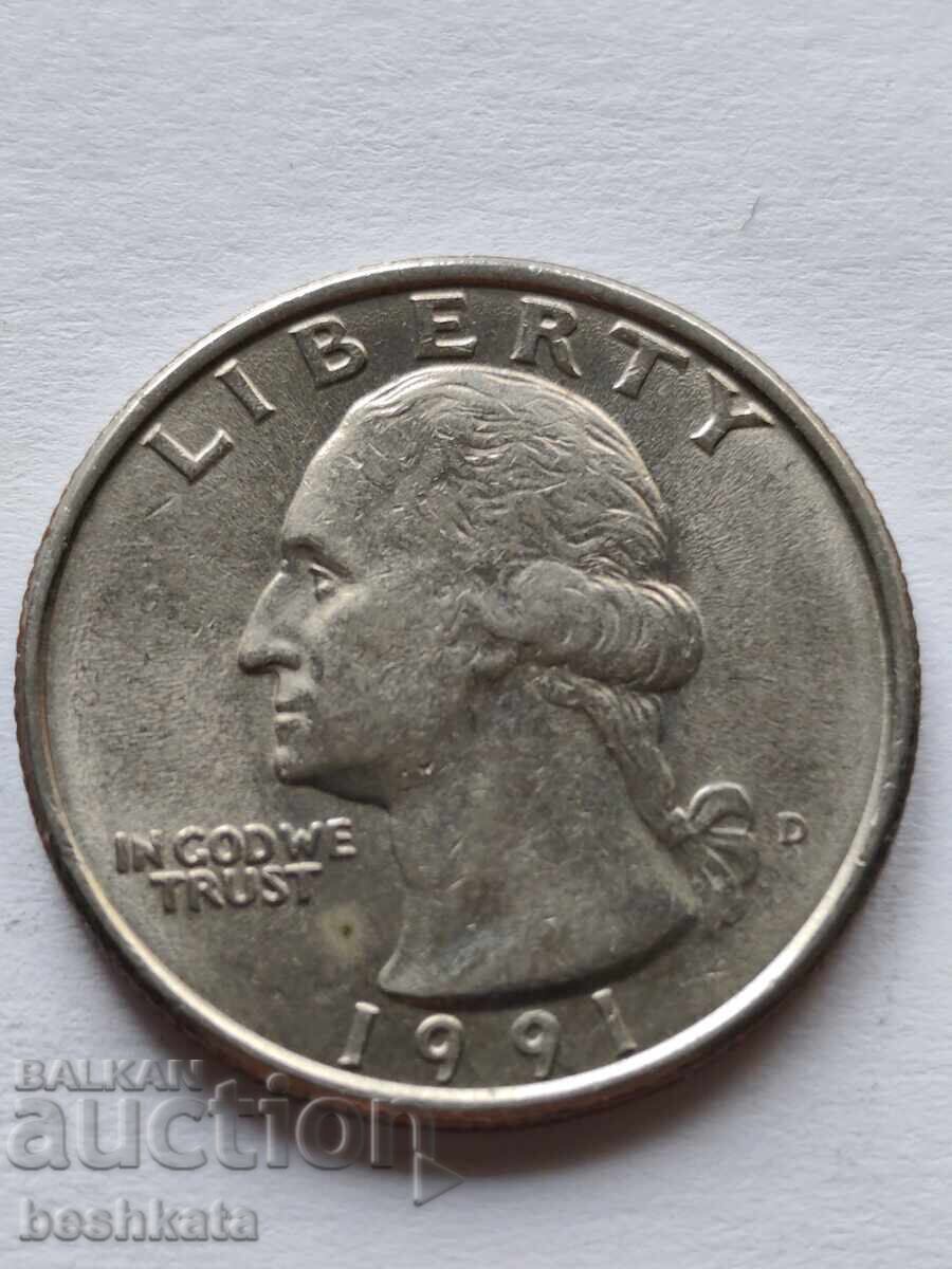 SUA - 1/4 dolar (1991 D) SUA - 1/4 dolar (1991 D)