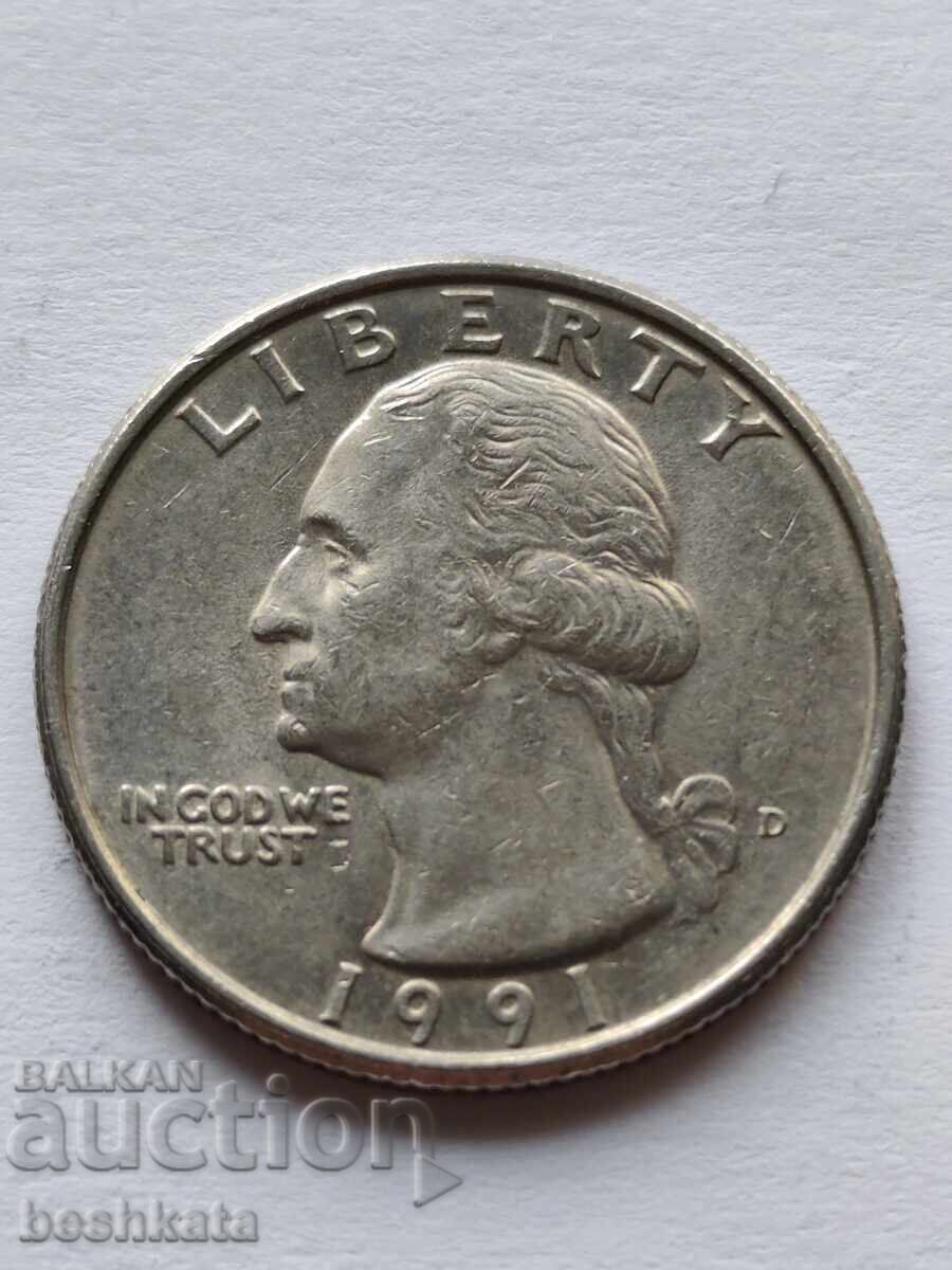 SUA - 1/4 dolar (1991 D) SUA - 1/4 dolar (1991 D)