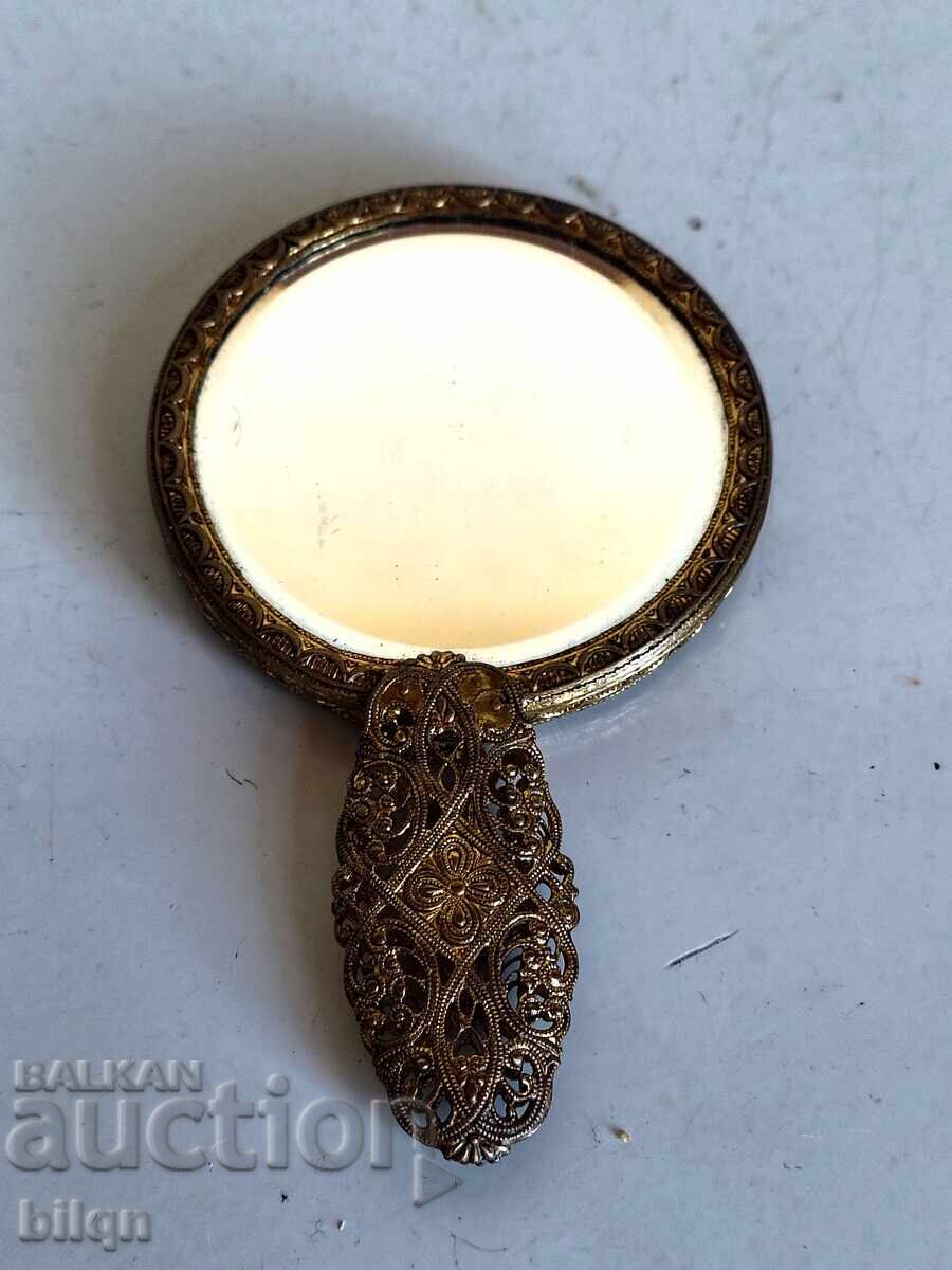 Страхотно Старо Позлатено Филигранено Огледалце