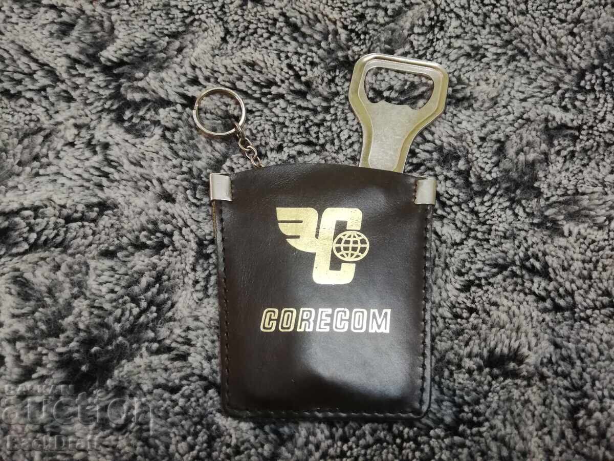 Cheie de piele promoțională Corecom cu deschizător de sticle