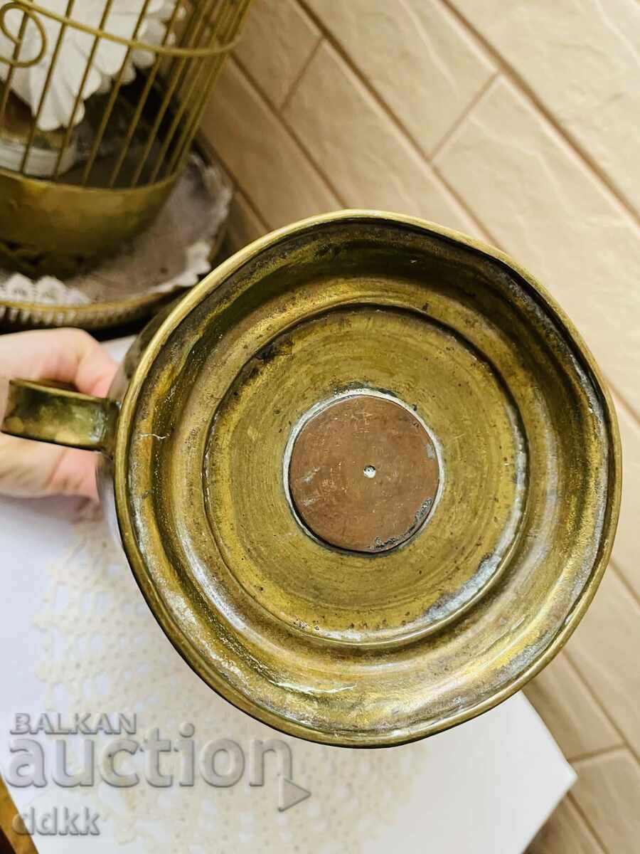 Голям месингов чайник от Англия с порцелан на капака - 7