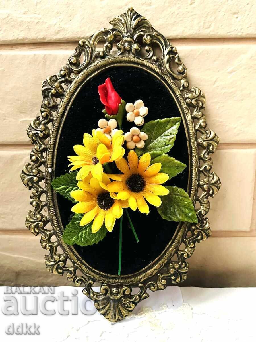 Beautiful brass wall decoration from England with flowers