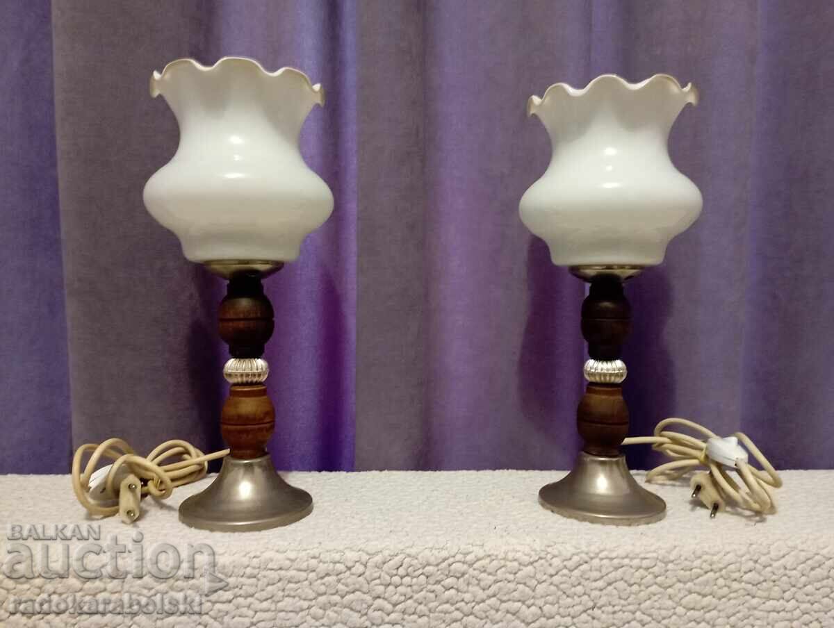 Set of two lamps with white glass shades
