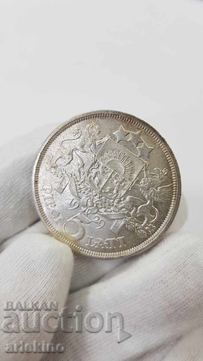 Рядка сребърна монета 5 LATI 1929 Република Литва с цена € 95.00 | 185.80 лв.