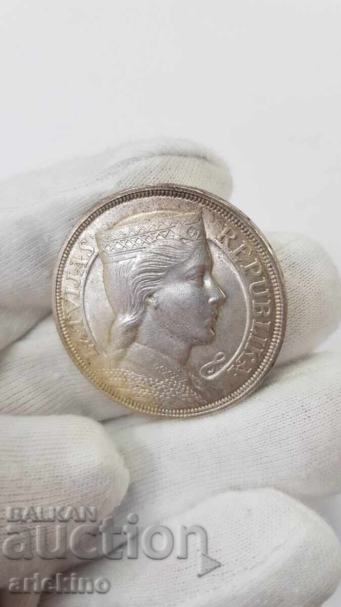 Рядка сребърна монета 5 LATI 1929 Република Литва - 5