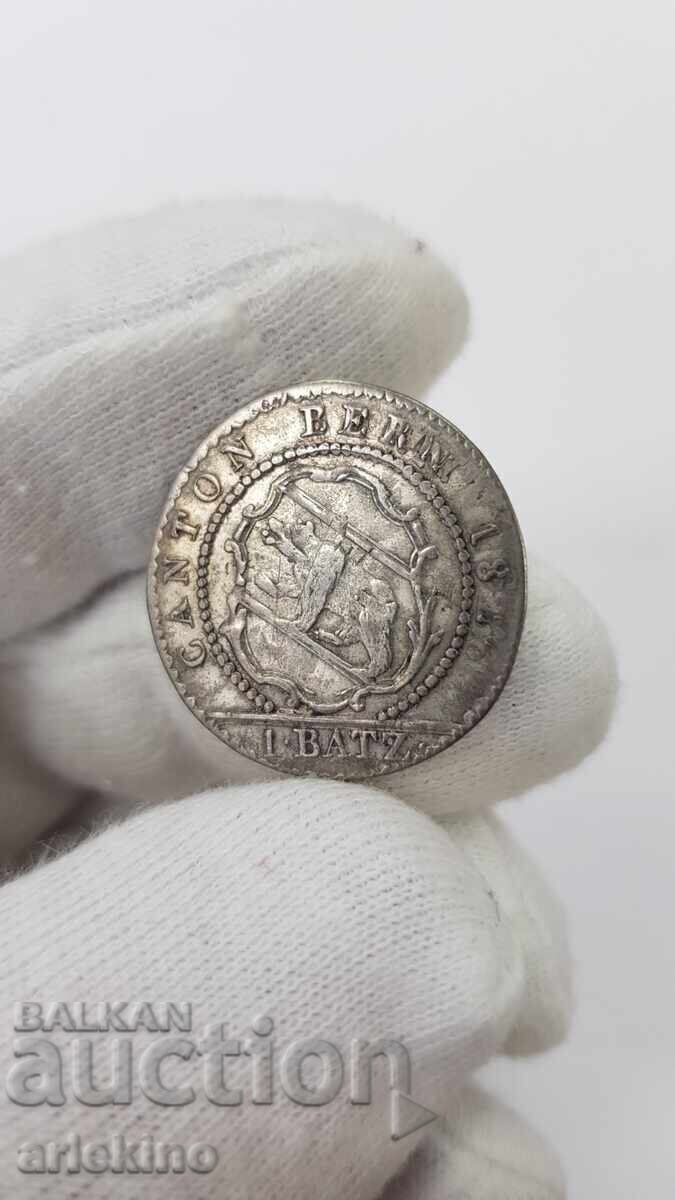 Monedă bilon rară 1BATZ 1826 - Elveția, SWISS