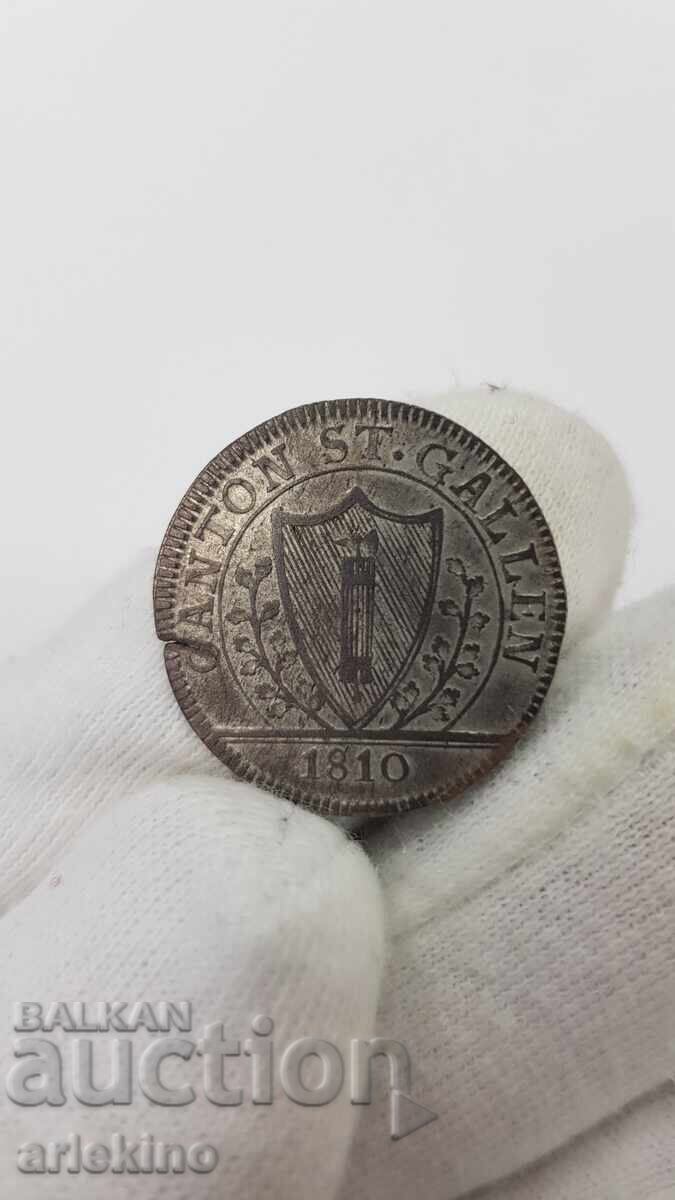 Σπάνιο ασημένιο νόμισμα 1 BAZEN 1810 - Ελβετία, CANTON Σπάνιο ασημένιο νόμισμα 1 BAZEN 1810 - Ελβετία, CANTON