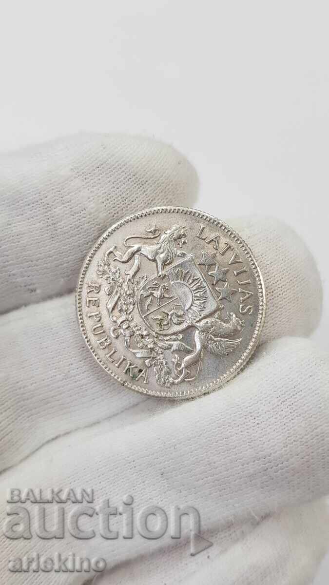 Monedă rară de argint 2 LATI 1925 Republica Lituania - 5