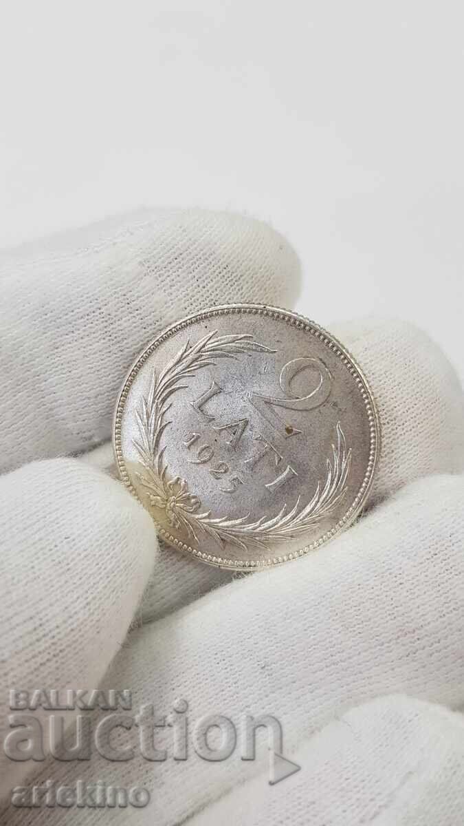 Monedă rară de argint 2 LATI 1925 Republica Lituania - 6
