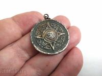 Vintage Aztec Calendar Pendant, Mexican Silver 925
