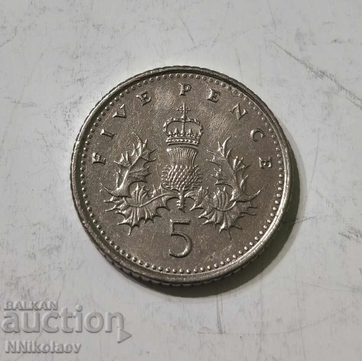 Marea Britanie 5 pence 1999 cu preț € 1.00 | 1.96 BGN