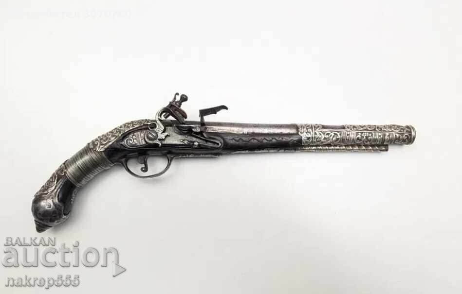 Authentic Ottoman silver flintlock pistol, rifle, haiduk