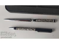 Set of letter opener and pen with floral motifs