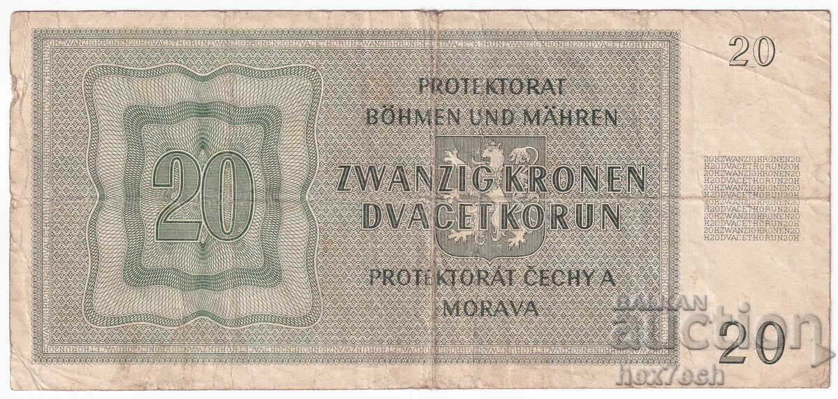 Auction  ❤️ ⭐ Bohemia and Moravia 1944 20 kroner ⭐ ❤️
