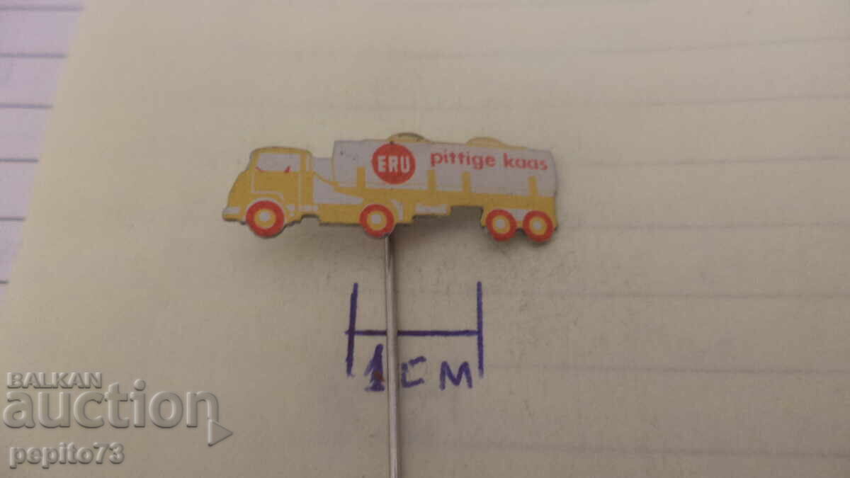 Advertising badge, ERU, cheese brand with price € 1.00 | 1.96 BGN