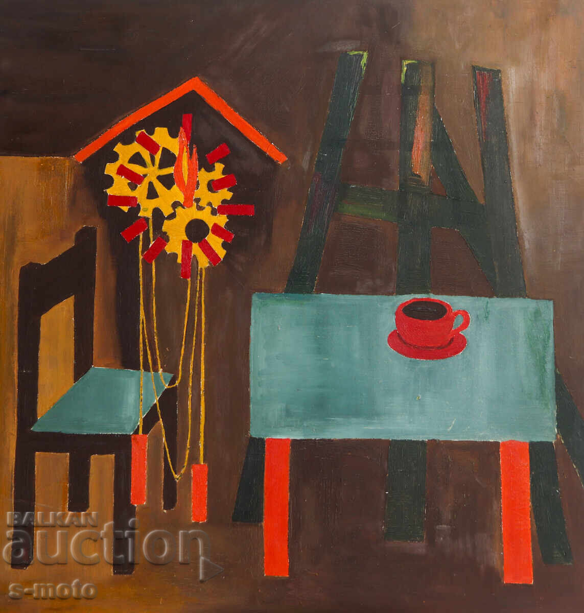 Licitație Tablou ulei, compoziție abstractă