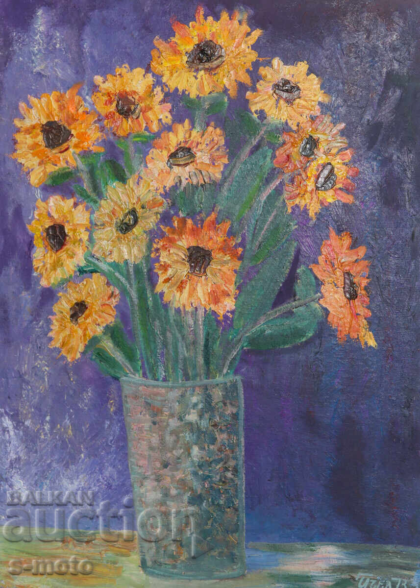Δημοπρασία Έργο ζωγραφικής με λάδι νεκρή φύση με λουλούδια