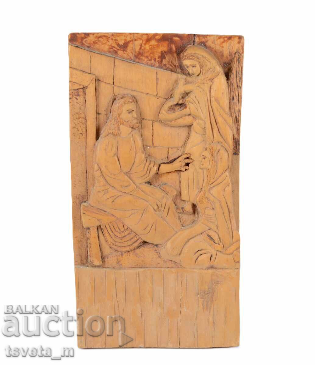 Sculptură în lemn scenă biblică cu Isus Hristos