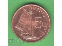 (¯`'•.¸   5 бутут 1998  ГАМБИЯ  UNC   ¸.•'´¯)